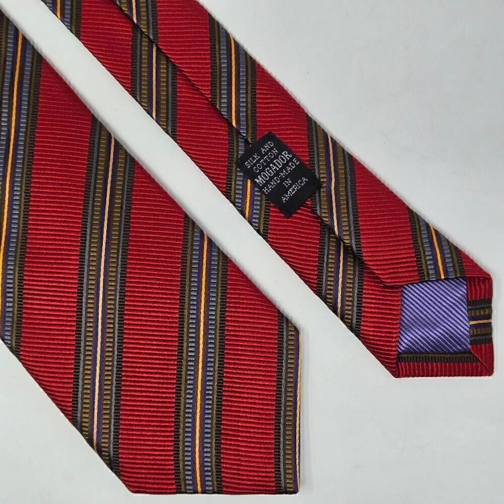 JZ RICHARDS GALLERY COLLECTION SILK TIE RED GOLD BROWN TEXTURED HEAVY 3.5" X 59"